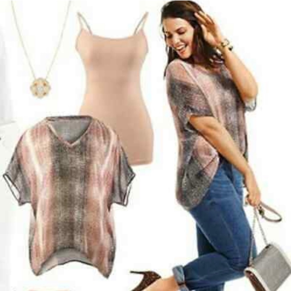 CAbi 240 Cover Up Tee Boxy Sheer Top Shirt Blouse Short Sleeve Tunic Snake